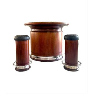 Half Moon Bar And Its 2 Stools - Rosewood - Rosewood - Marble - France Art Déco