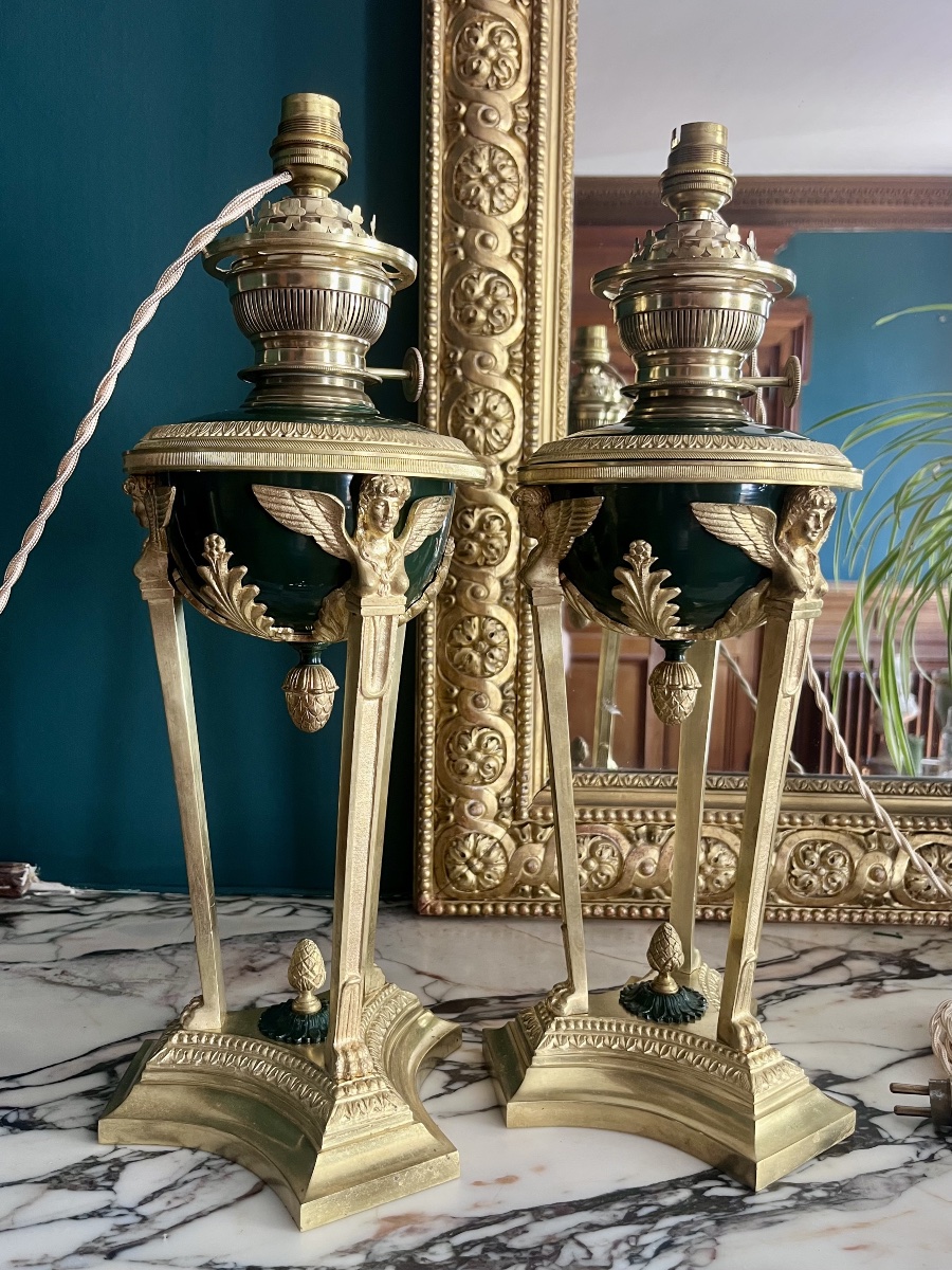 Paire De Lampes Athéniennes de style Empire - XIXème siècle -photo-3