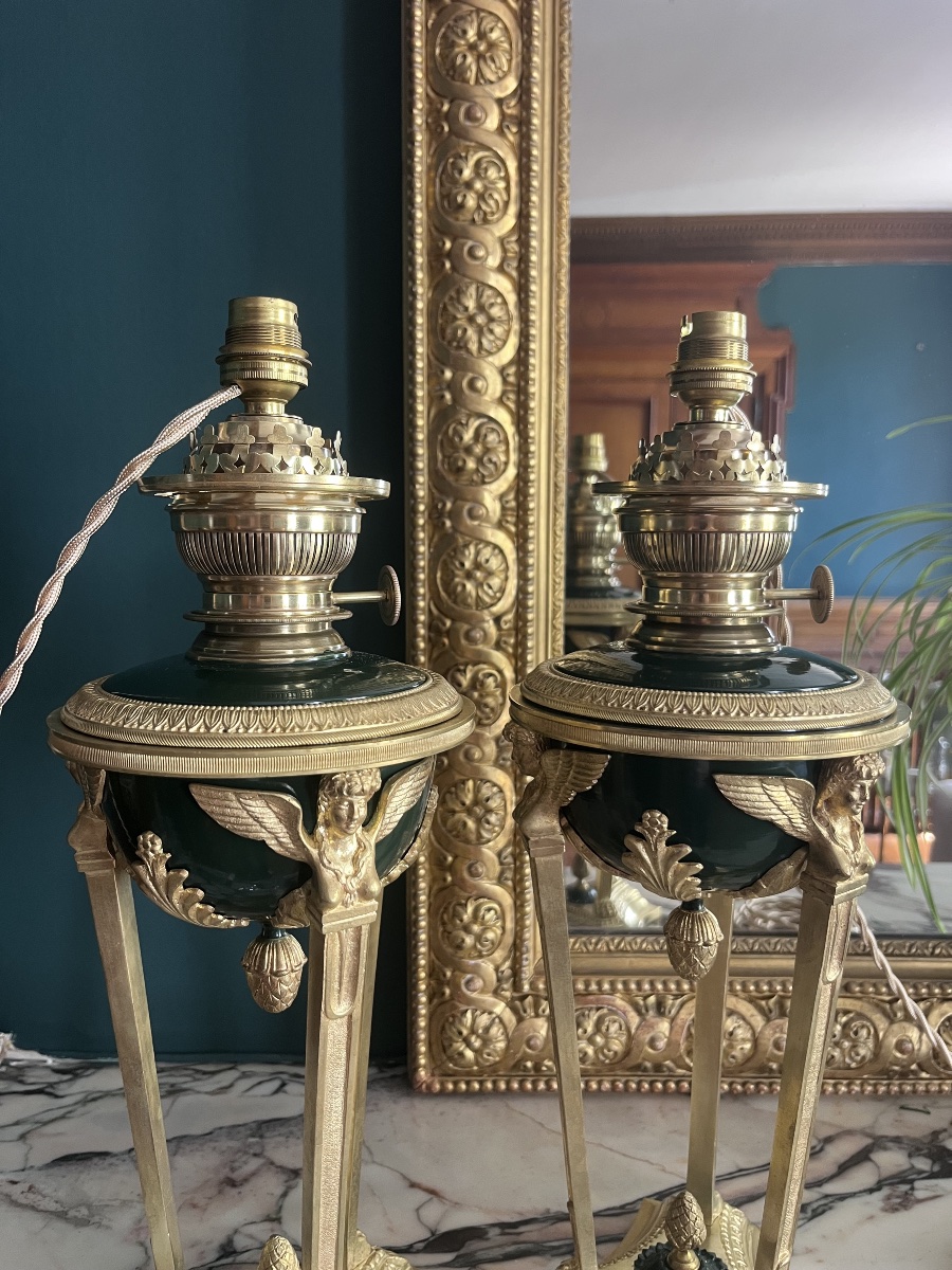 Paire De Lampes Athéniennes de style Empire - XIXème siècle -photo-5