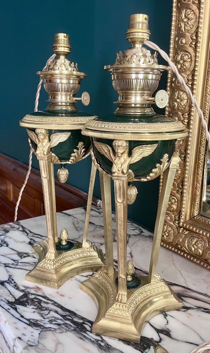 Paire De Lampes Athéniennes de style Empire - XIXème siècle -photo-6