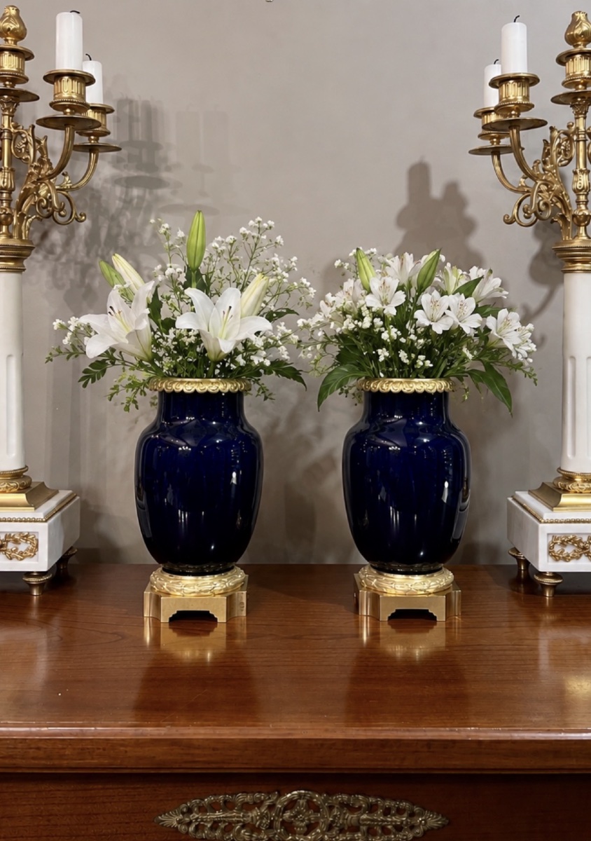 Paire De Vases En Porcelaine Bleue - XIXÈME Siècle -photo-2