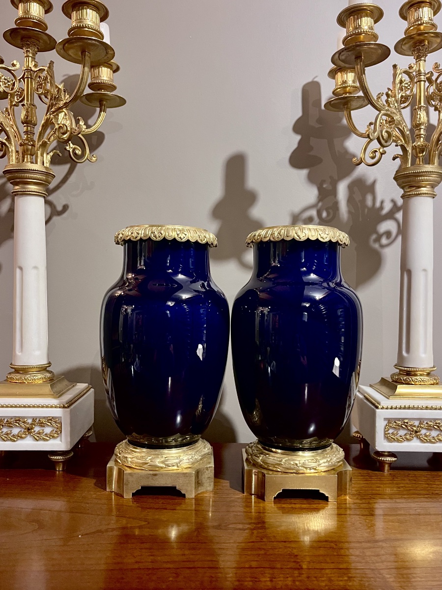 Paire De Vases En Porcelaine Bleue - XIXÈME Siècle -photo-3