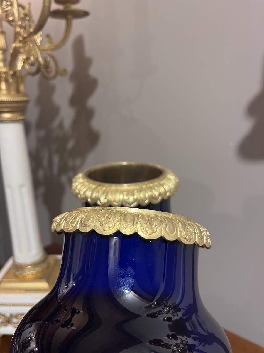 Paire De Vases En Porcelaine Bleue - XIXÈME Siècle -photo-4