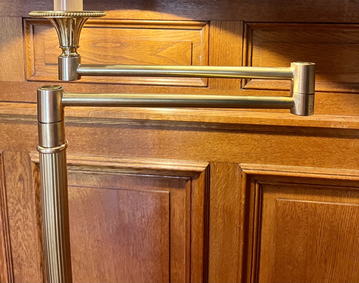 Gilded Brass Floor Lamp Or Reading Lamp - 20th Century -photo-3