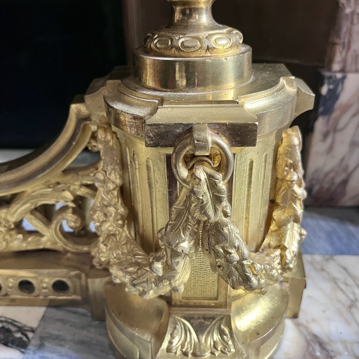 Paire De Chenets En Bronze Doré - XIXème siècle -photo-1