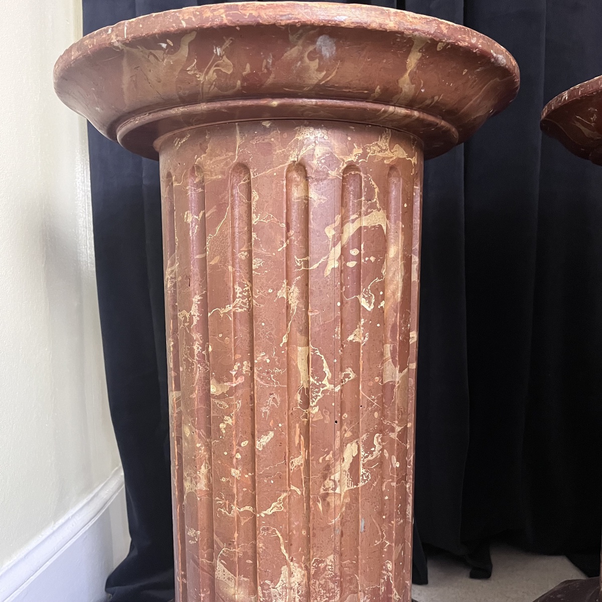 Paire De Colonnes En Bois Imitation Marbre - XIXème -photo-4