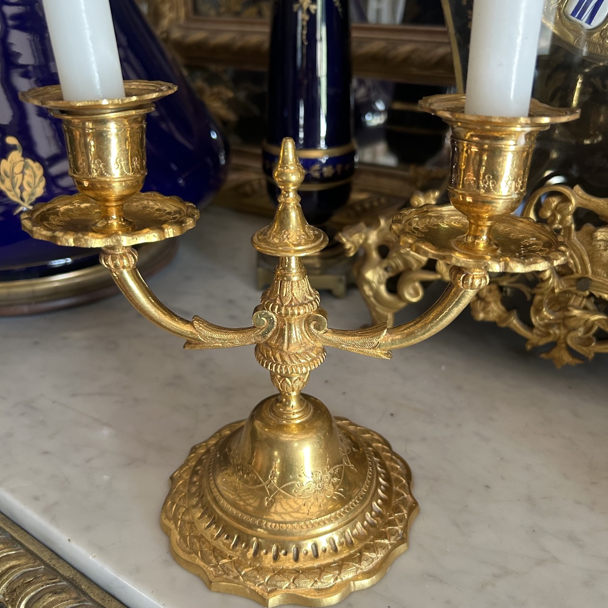 Pair Of Gilded Bronze Candleholders - 19th Century -photo-2