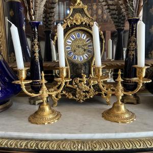 Pair Of Gilded Bronze Candleholders - 19th Century 