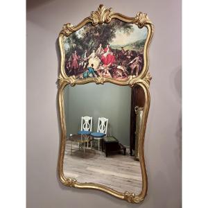 Louis XV-style Trumeau In Gilded Wood