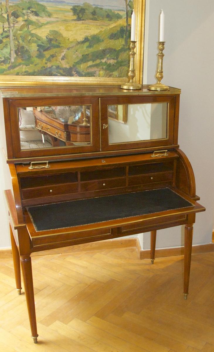 Louis XVI Bureau Cylindre En Acajou, 19ième Siècle-photo-2