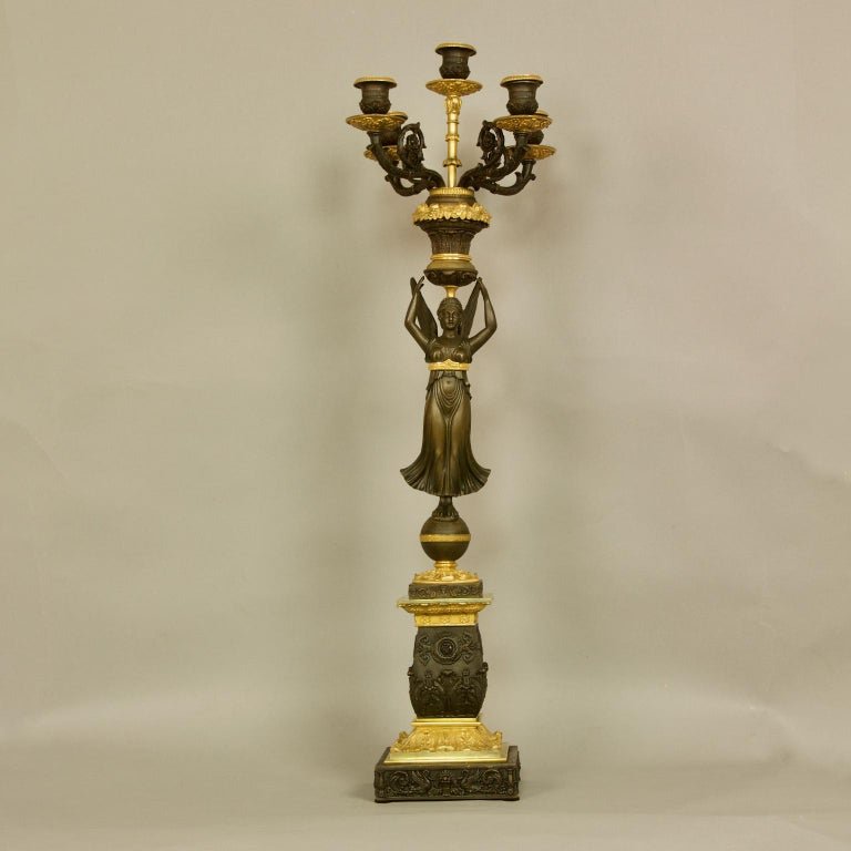 Pair Of Large Empire/charles X Ormolu And Patinated Bronze Victory Sculptures Candelabras-photo-1