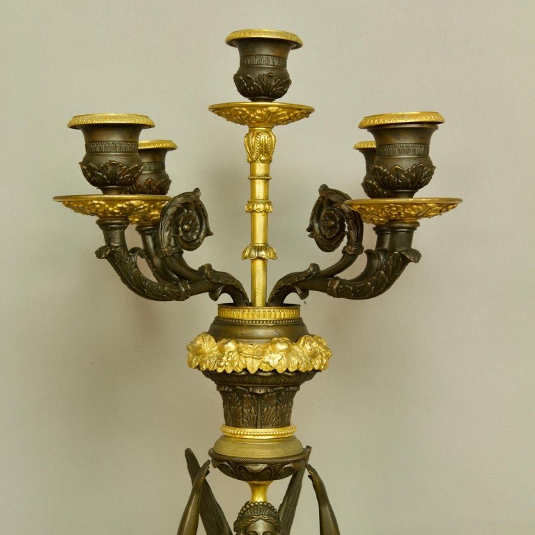 Pair Of Large Empire/charles X Ormolu And Patinated Bronze Victory Sculptures Candelabras-photo-5