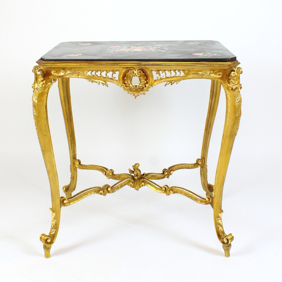 Napoleon III Louis XV Style Giltwood Scagliola Top Center Table Dessert Table-photo-2