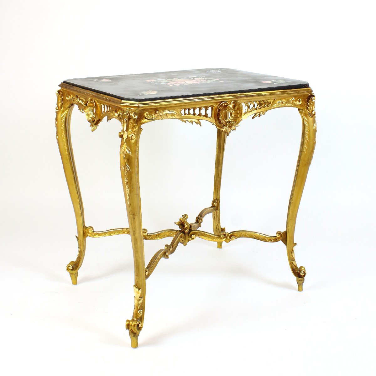 Napoleon III Louis XV Style Giltwood Scagliola Top Center Table Dessert Table-photo-7
