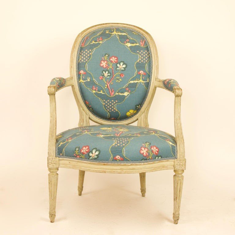 Fauteuil Louis XVI En Bois Peint Du XVIIIe Siècle Estampié George Jacob-photo-3