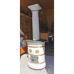 19th Century Empire Style White Glaze Ceramic Column Shaped Interior  Stove