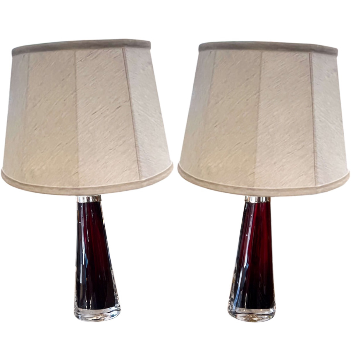 Paire de Lampes de Table en Verre Rouge vif Orrefors Suédois des Années 1960-photo-3