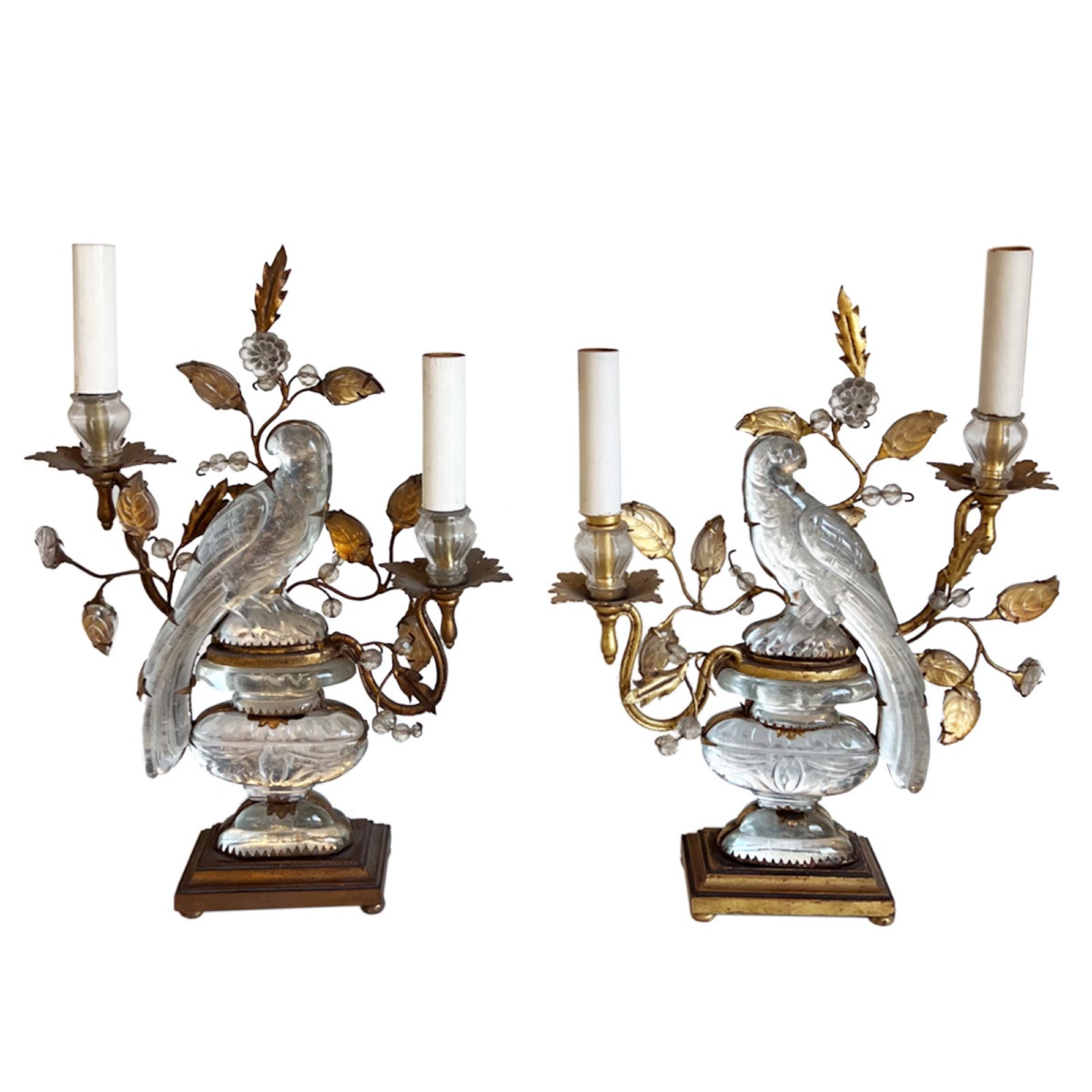 A Rare Pair Of Maison Bagùes Table Lamps With Parrots And Urns-photo-1