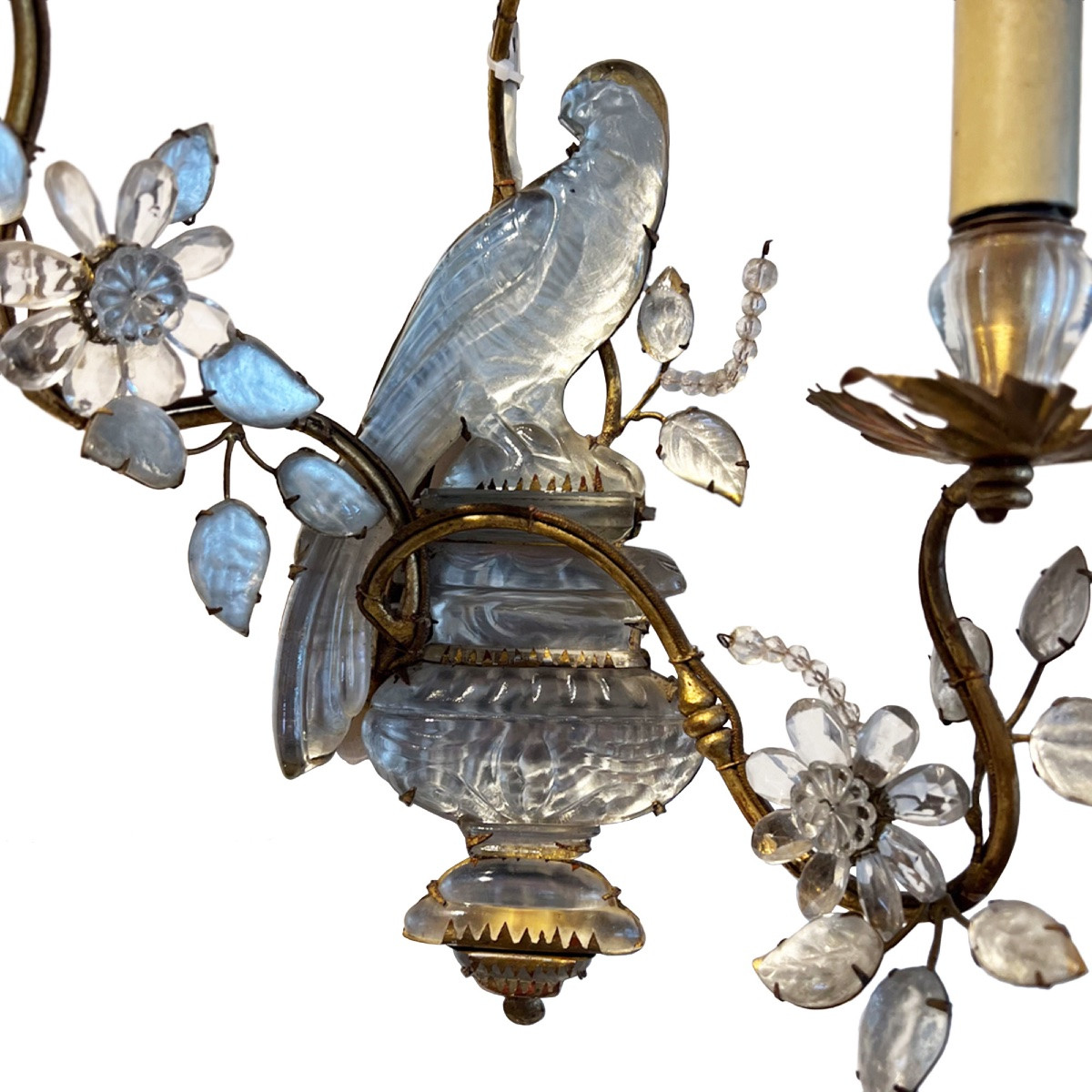 Large Pair Of Maison Baguès Wall Sconces With Parrot, Urns And 3 Torches-photo-3