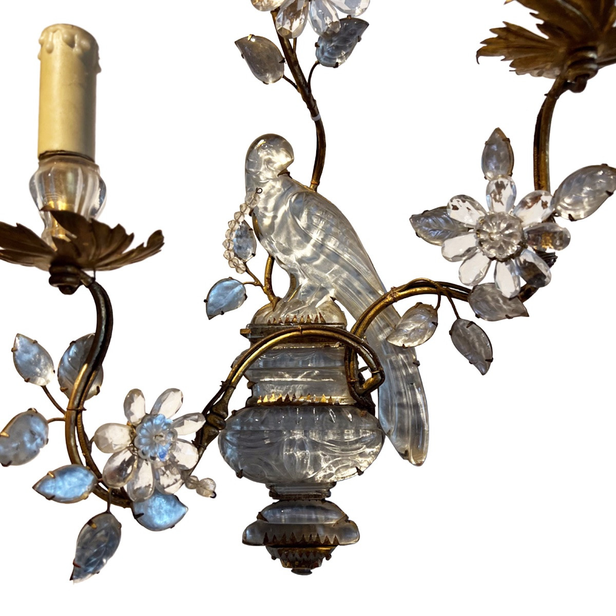 Large Pair Of Maison Baguès Wall Sconces With Parrot, Urns And 3 Torches-photo-4