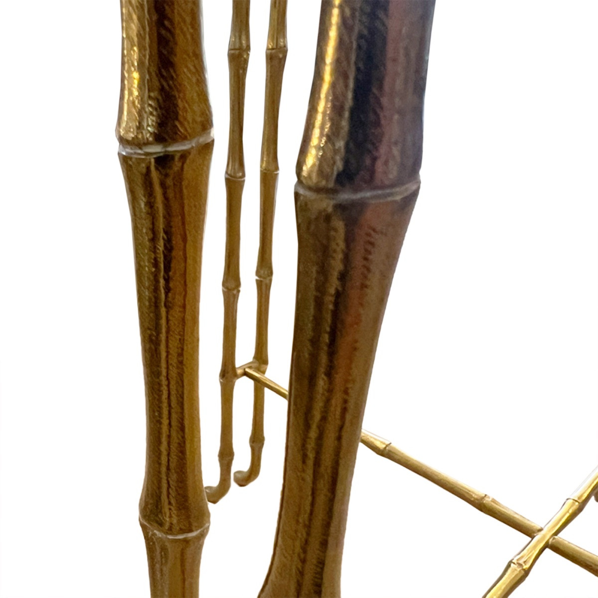 Pair Of French Brass And Bamboo-effect Glass Side Tables From The 1970s-photo-6