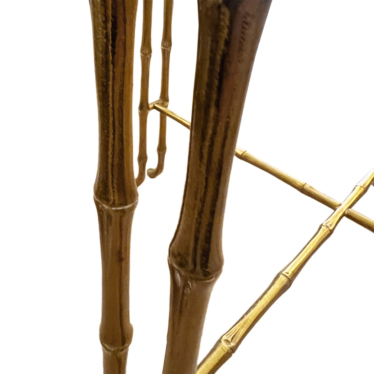 Pair Of French Brass And Bamboo-effect Glass Side Tables From The 1970s-photo-7