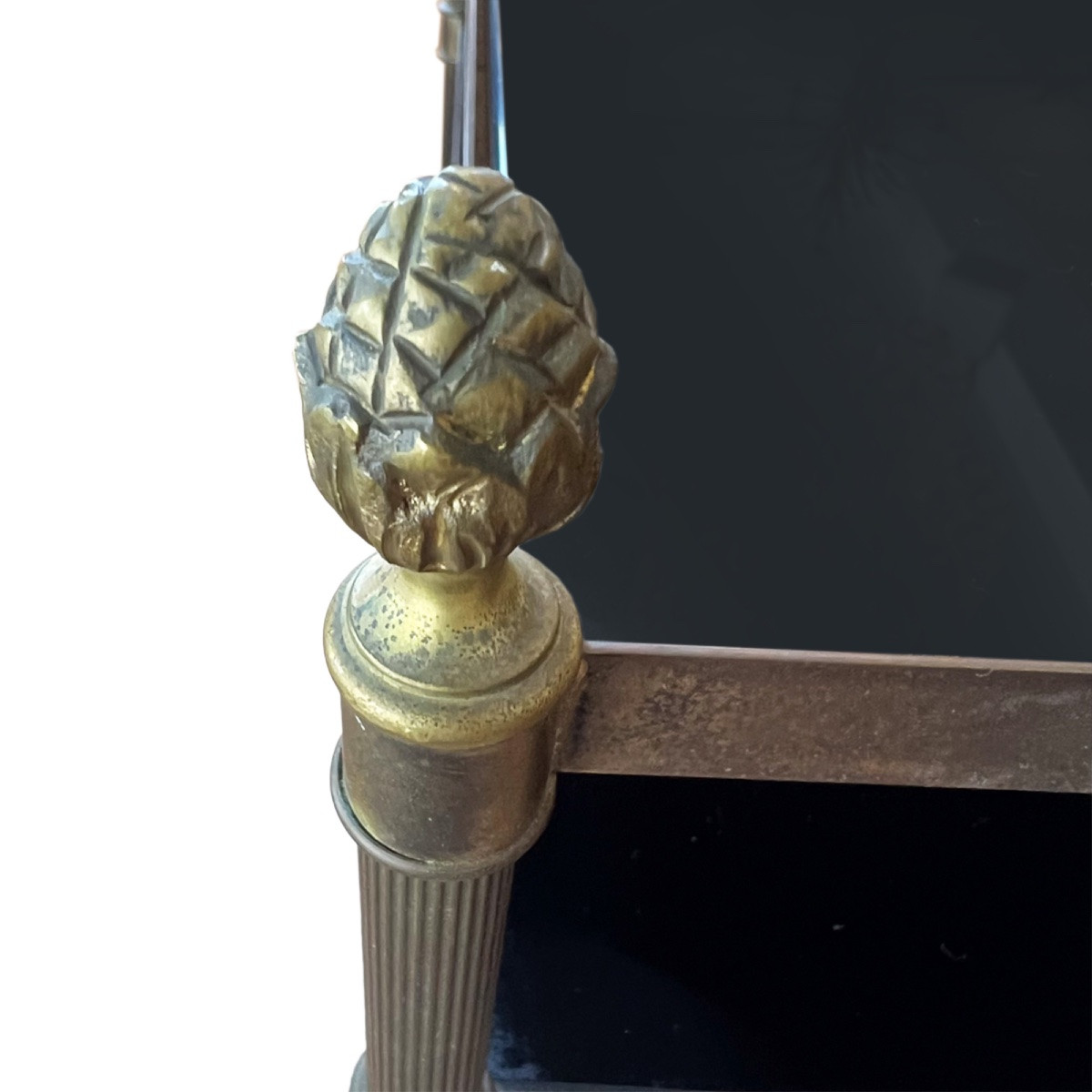 Table basse française à trois niveaux du milieu du siècle avec verre noir-photo-4