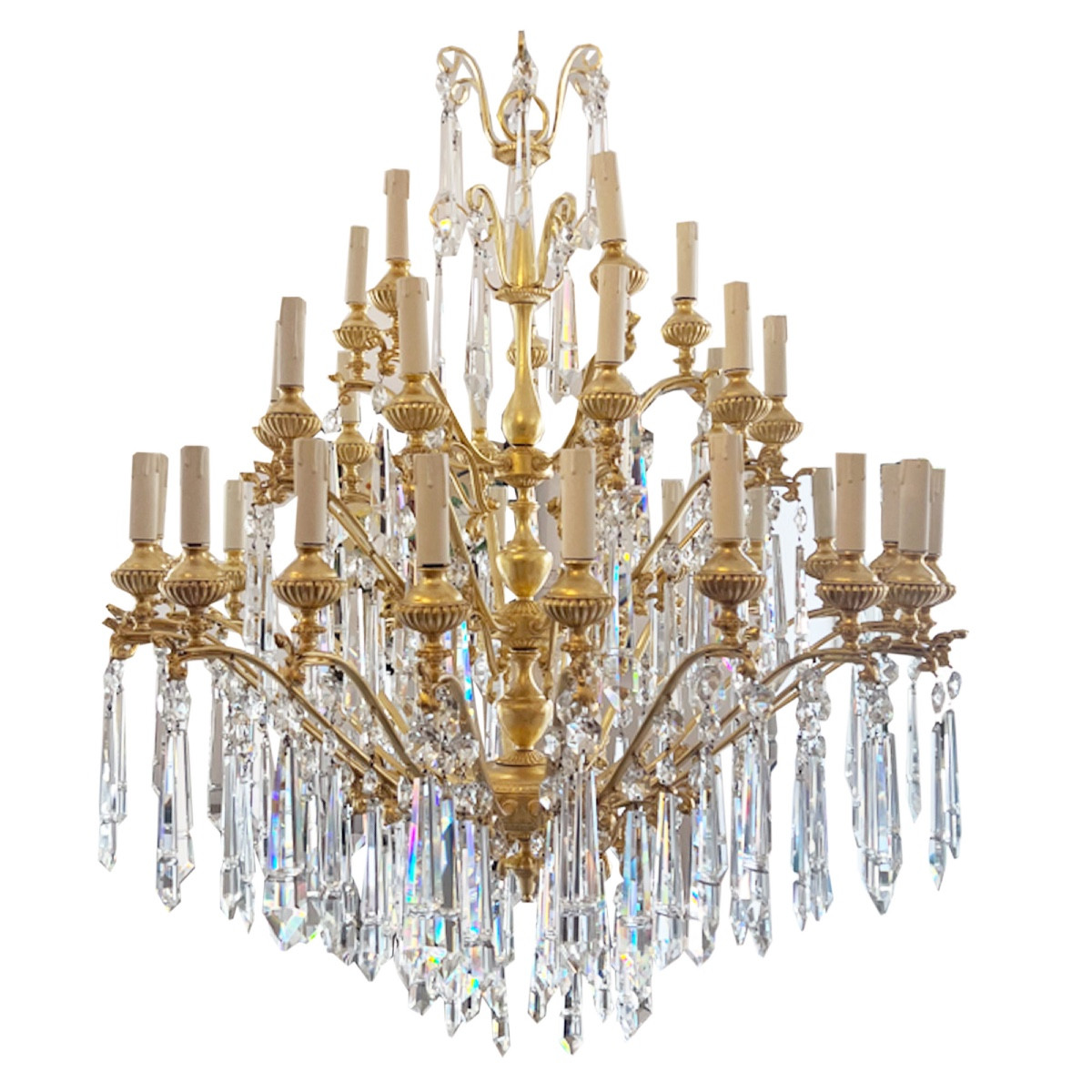 Very Large Decorative Crystal And Gold Chandelier With 35 Arms
