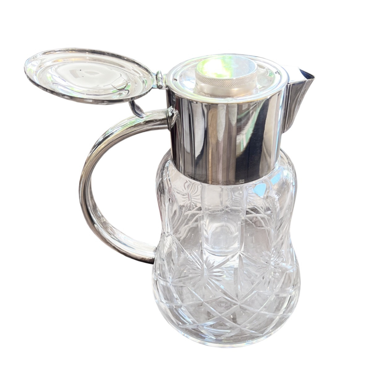 Crystal And Plated Lemonade Or Cocktail Pitcher, French 1920s-photo-2