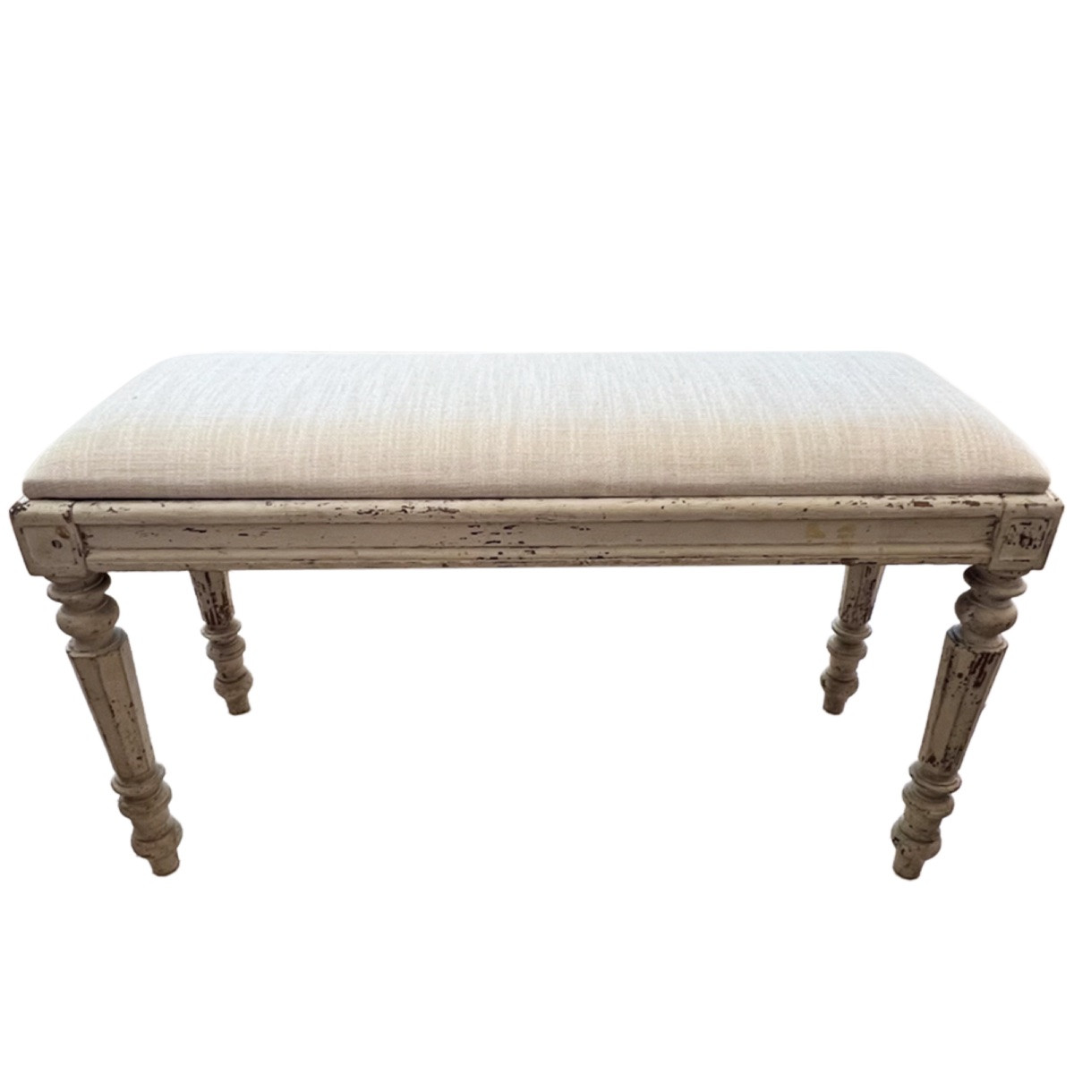  Banc français tapissé, lin crème, vers 1900-photo-1