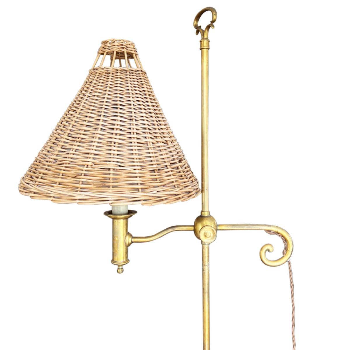 1950s Spanish Patinated Brass Floor Lamp With Candle Base-photo-2