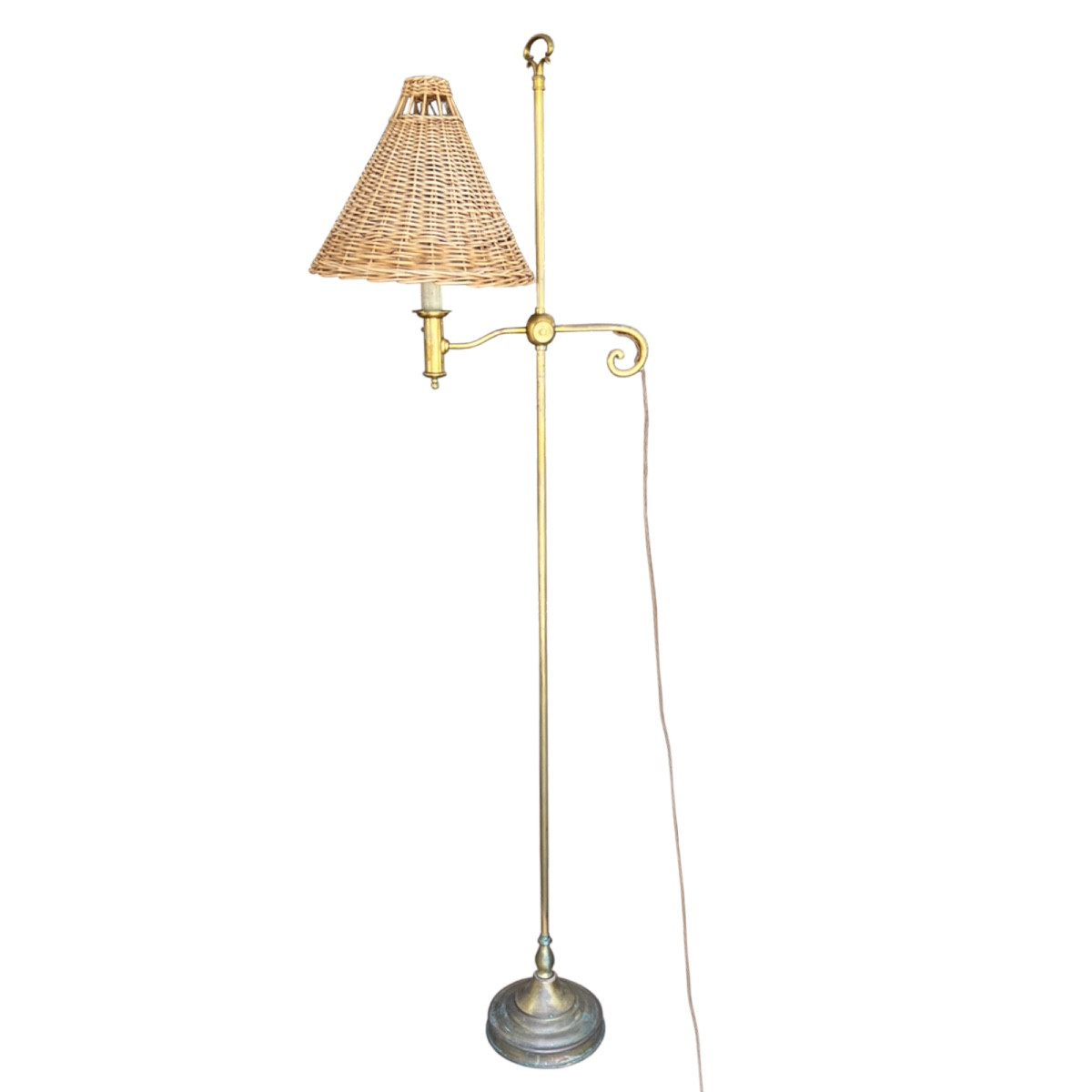 1950s Spanish Patinated Brass Floor Lamp With Candle Base