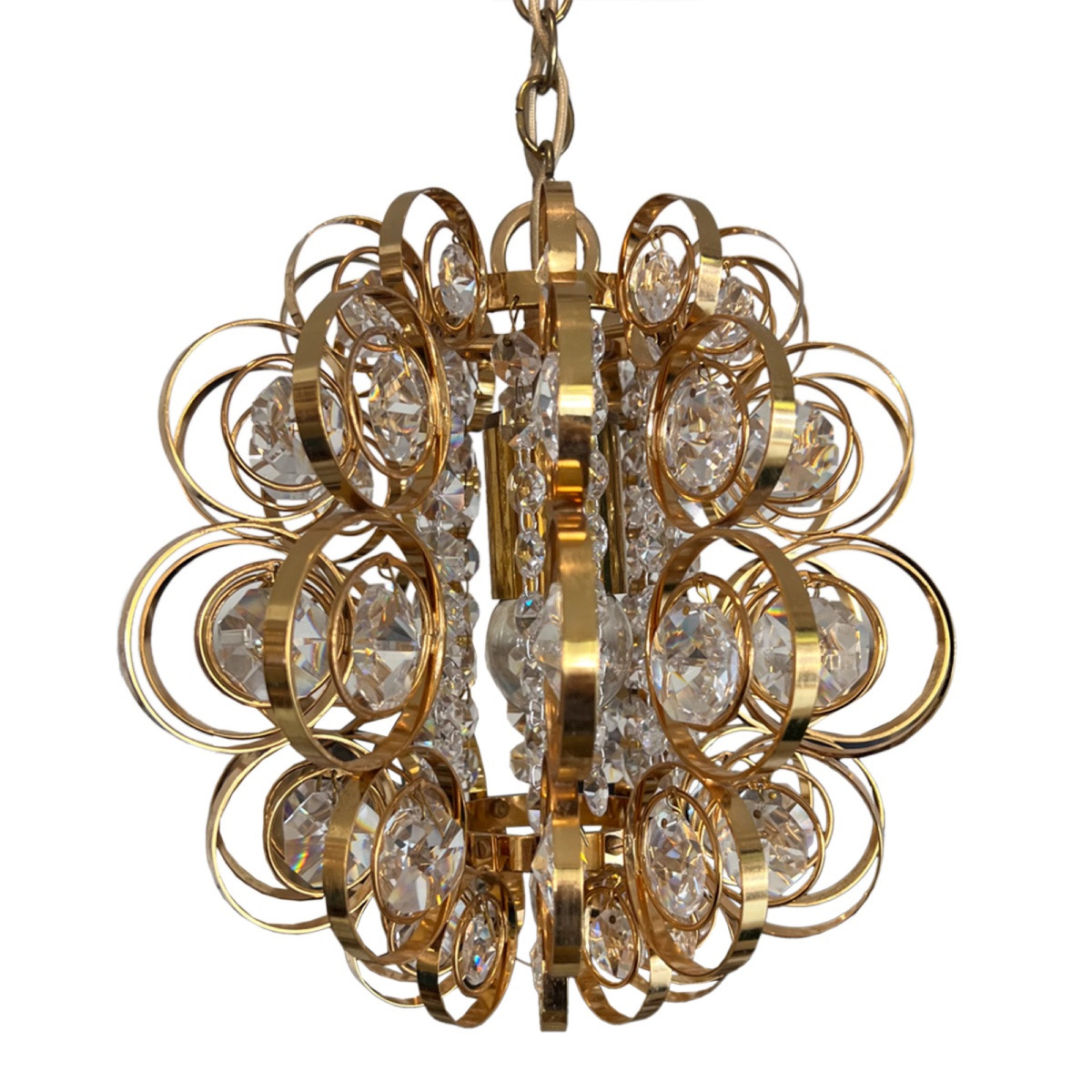 Suspension simple en laiton et cristal attribuée à Palwa-photo-2