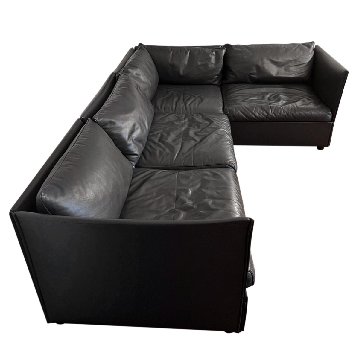 Mario Bellini pour Cassina, Canapé Landeau en cuir anthracite des années 1970-photo-2