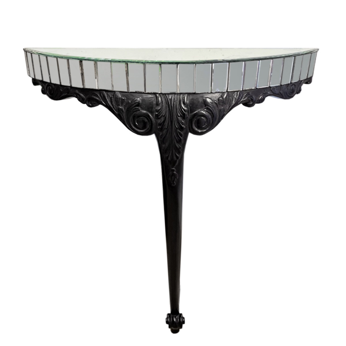 Pair Of Ebonised Carved Wood And Mirror Consoles-photo-2