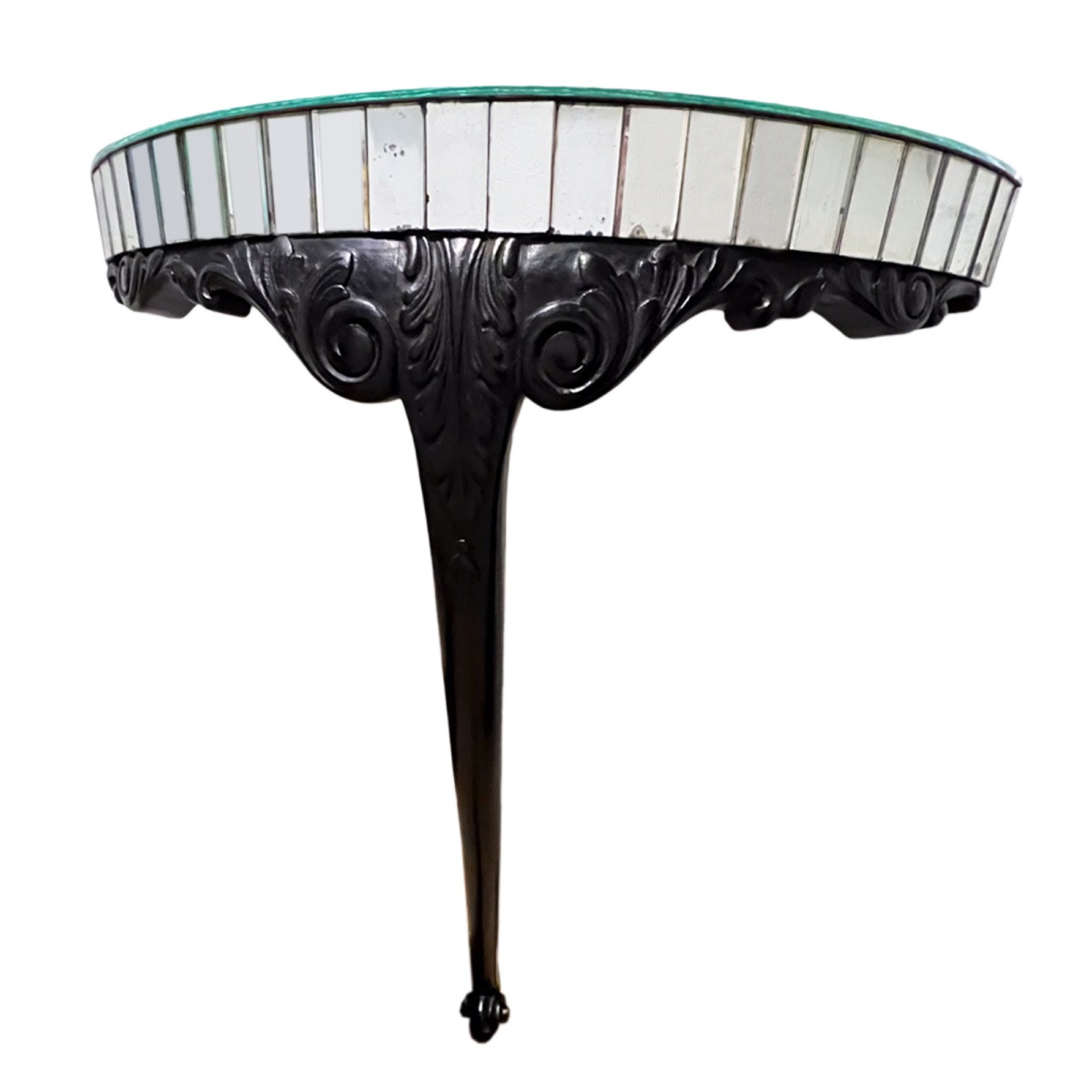 Pair Of Ebonised Carved Wood And Mirror Consoles-photo-3