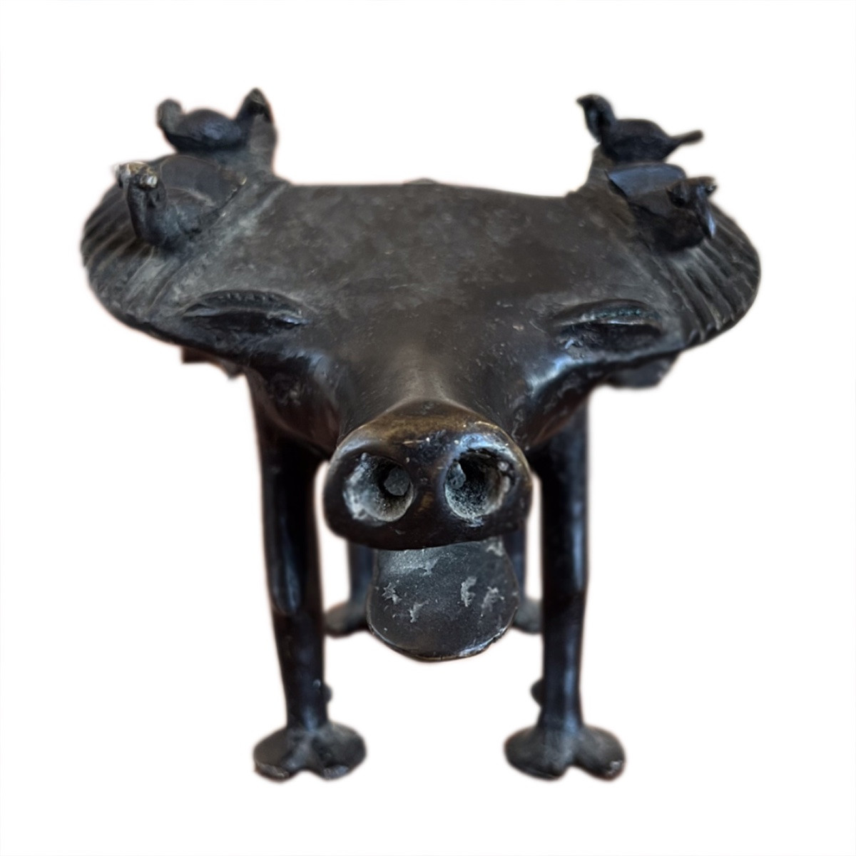 Bronze Sculpture Of A Water Buffalo With Oxpecker Birds, 1960s-photo-3