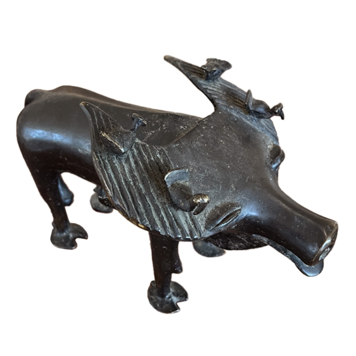 Bronze Sculpture Of A Water Buffalo With Oxpecker Birds, 1960s-photo-4