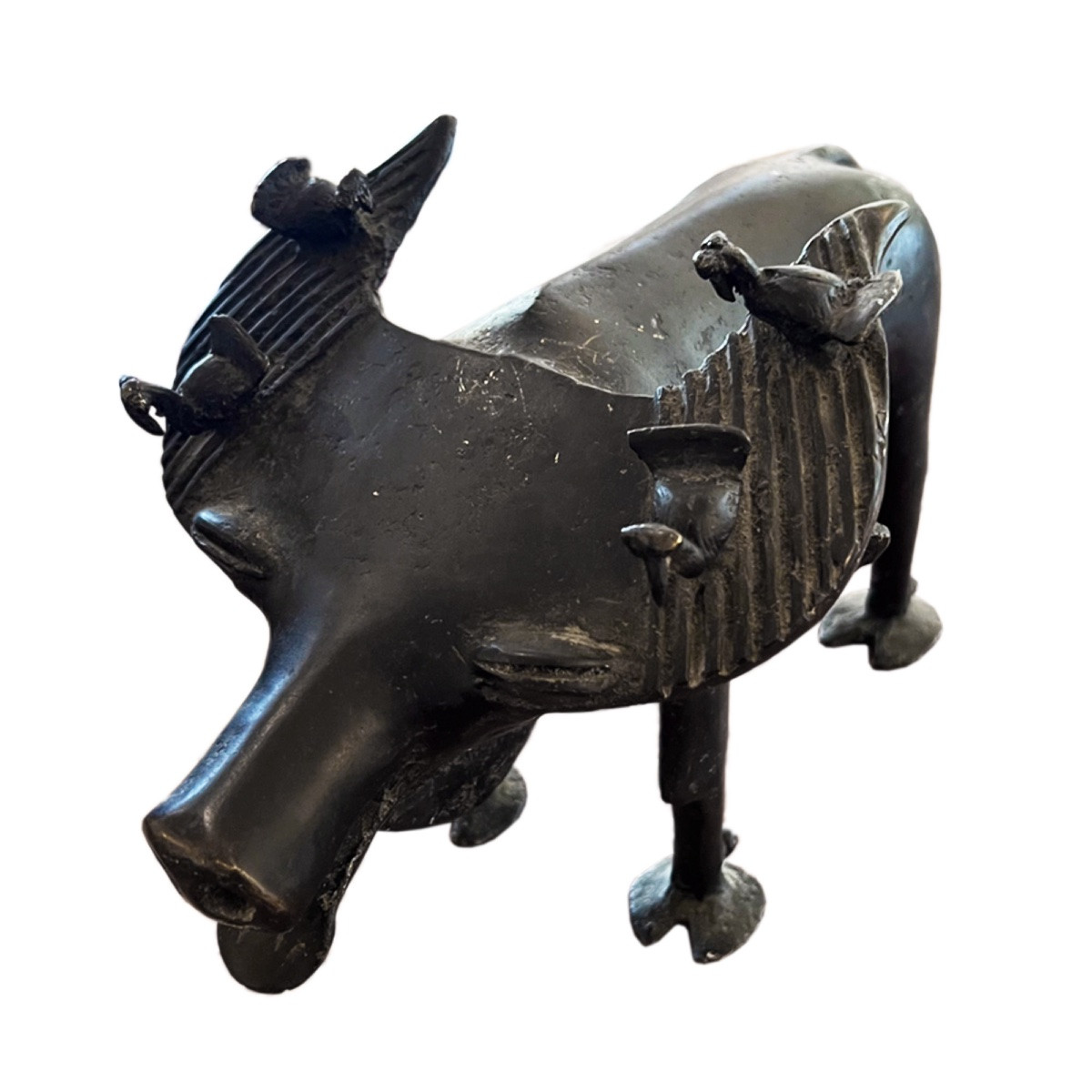 Bronze Sculpture Of A Water Buffalo With Oxpecker Birds, 1960s-photo-4