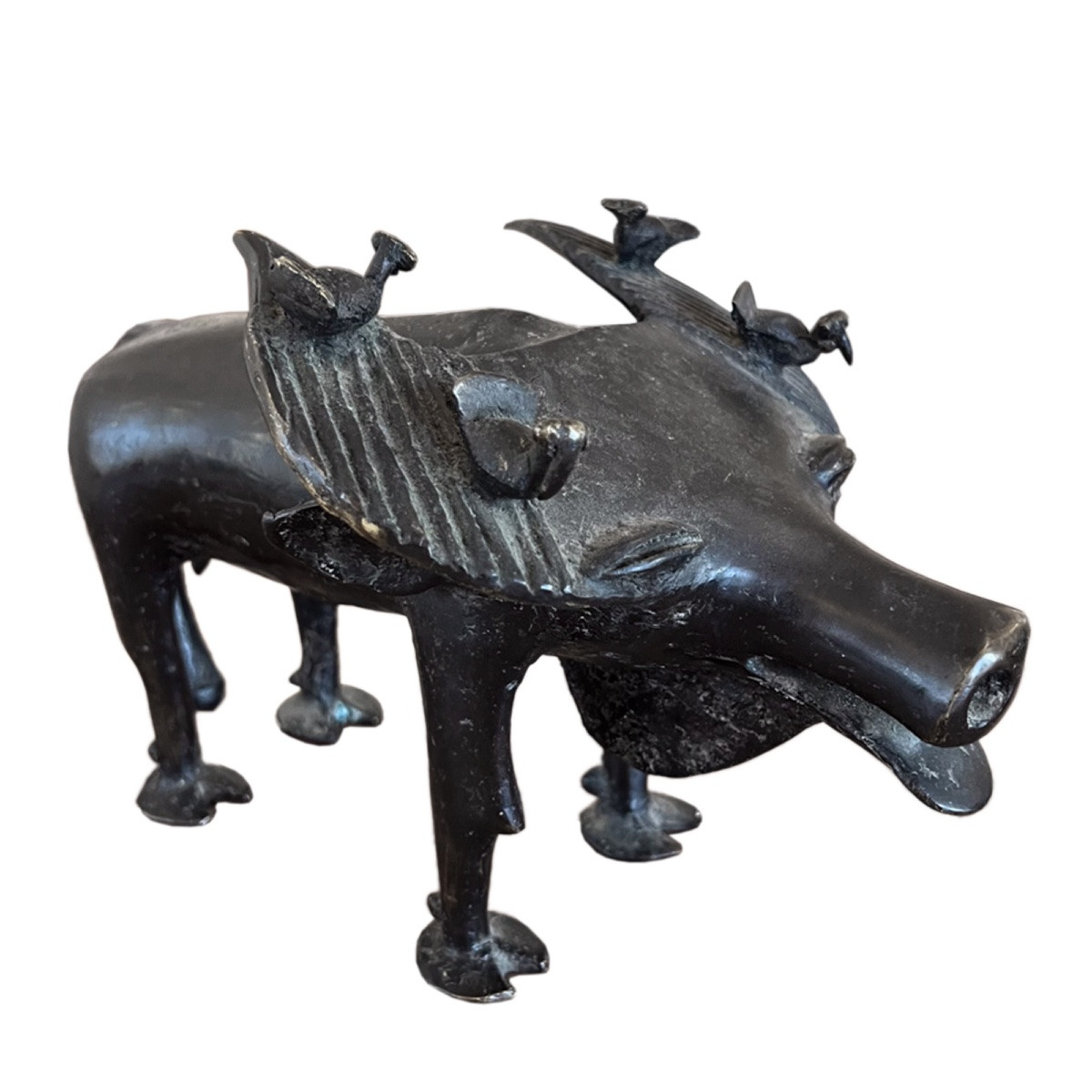 Bronze Sculpture Of A Water Buffalo With Oxpecker Birds, 1960s-photo-5