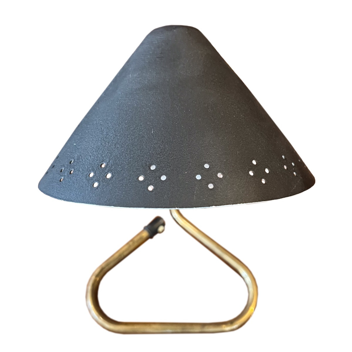 Paire de lampes de table du milieu du siècle avec abat-jour noirs percés par Erik Wärnå-photo-2