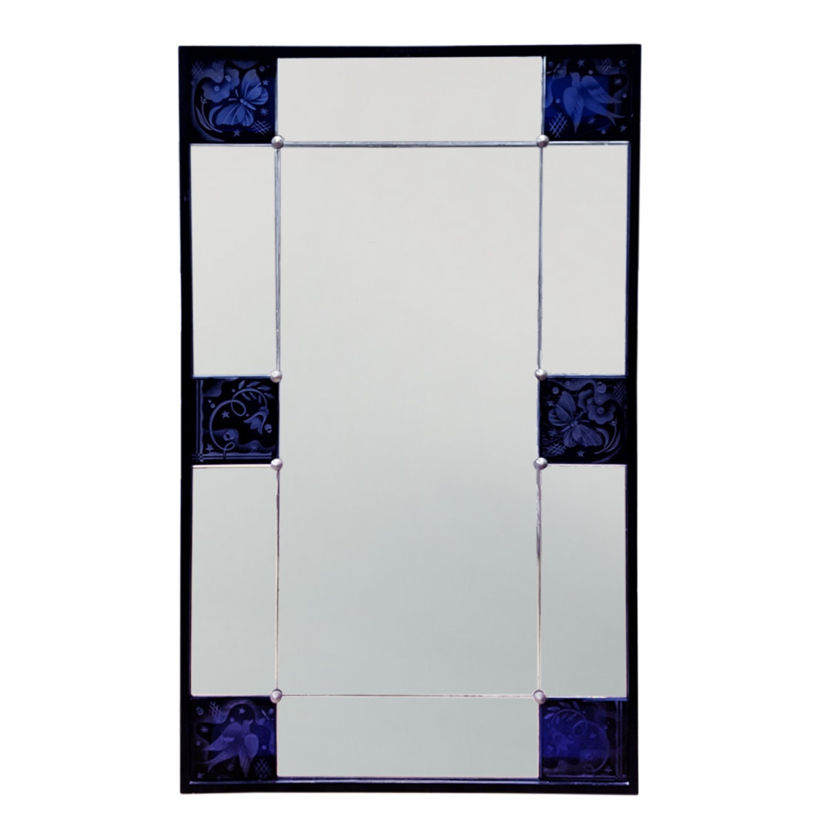 Miroir sectionnel français des années 1930 avec panneaux gravés bleus