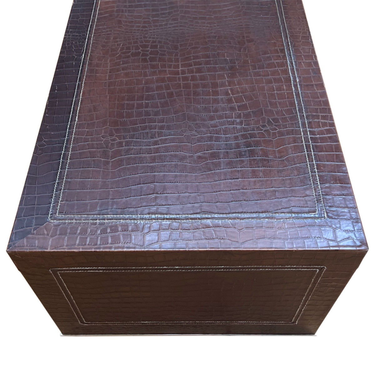 Grande table basse française des années 1970 en cuir pressé imitation crocodile-photo-4