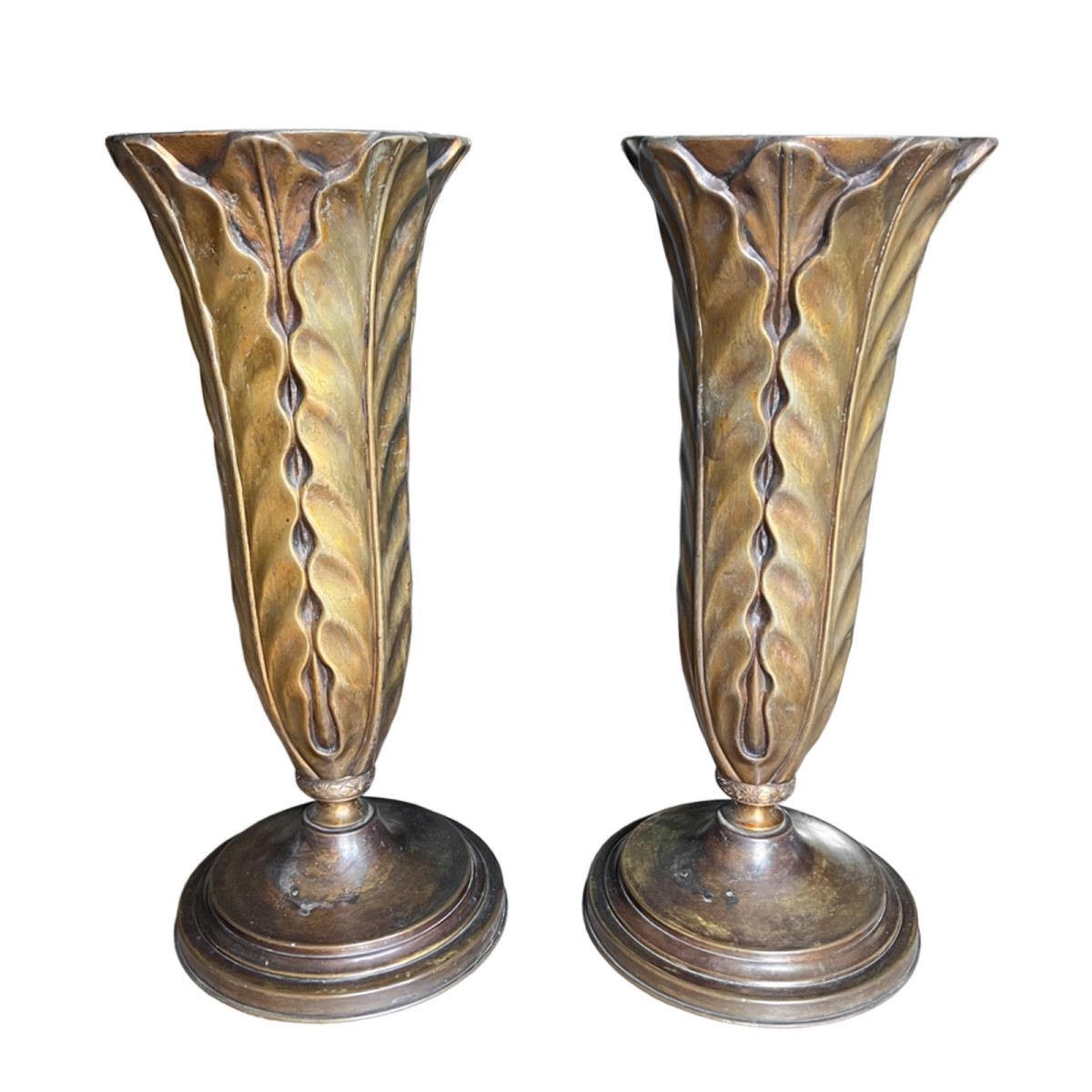 Pair Of Patinated Brass Floor Lamps, 1940s-photo-1