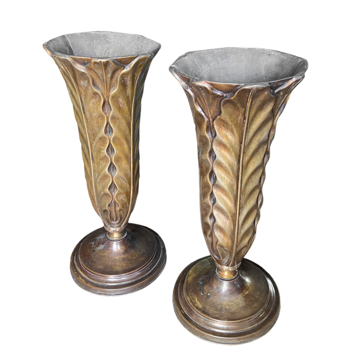 Pair Of Patinated Brass Floor Lamps, 1940s