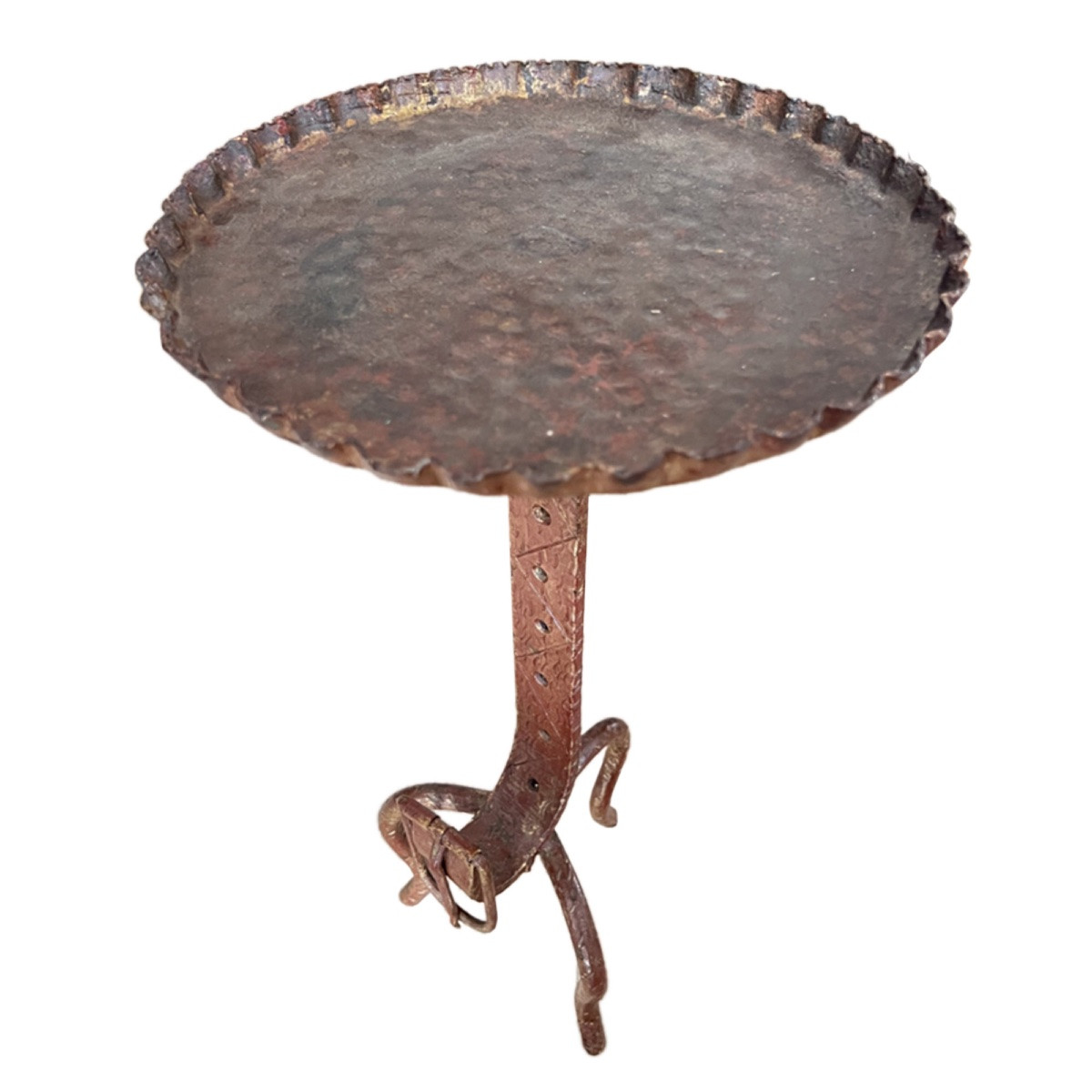 Mid-century French Metal Martini Table With Buckle Detail-photo-3