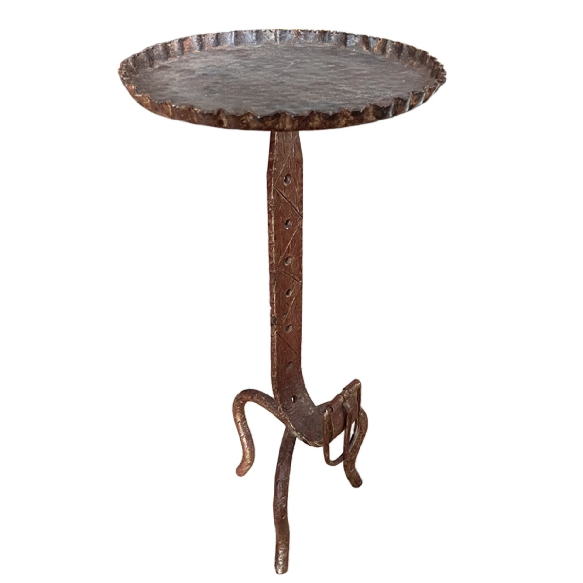 Mid-century French Metal Martini Table With Buckle Detail-photo-3
