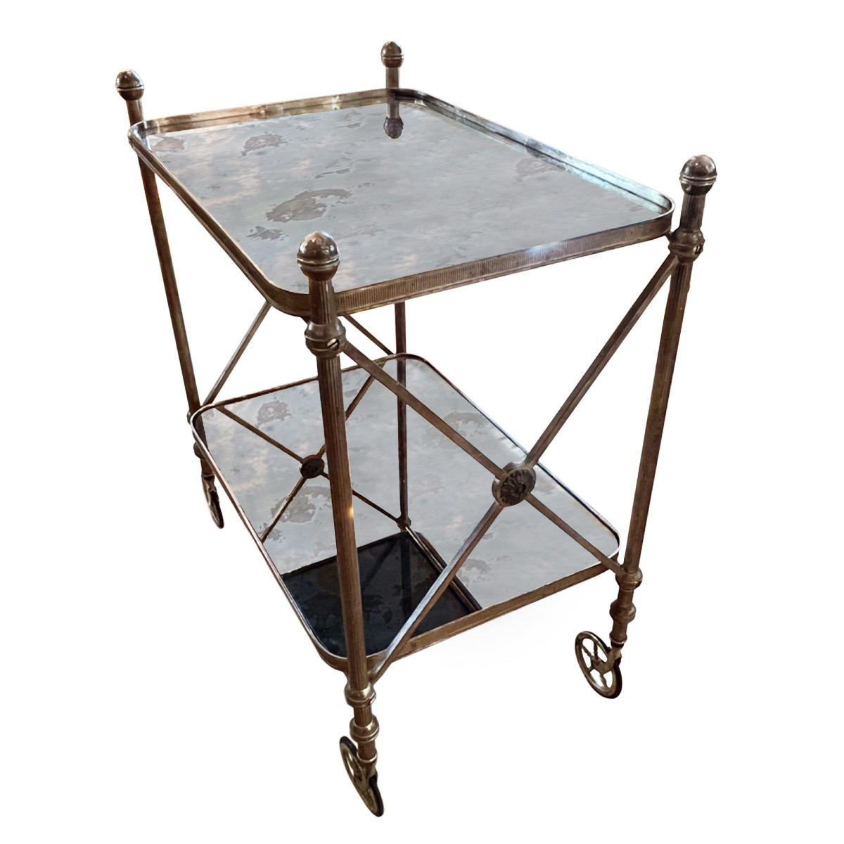 Large Mid-century French Bar Cart With Eglomise Glass-photo-3