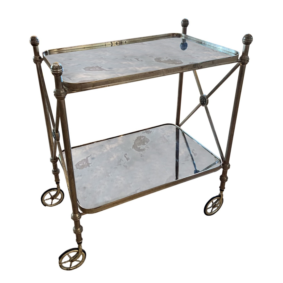 Large Mid-century French Bar Cart With Eglomise Glass-photo-4