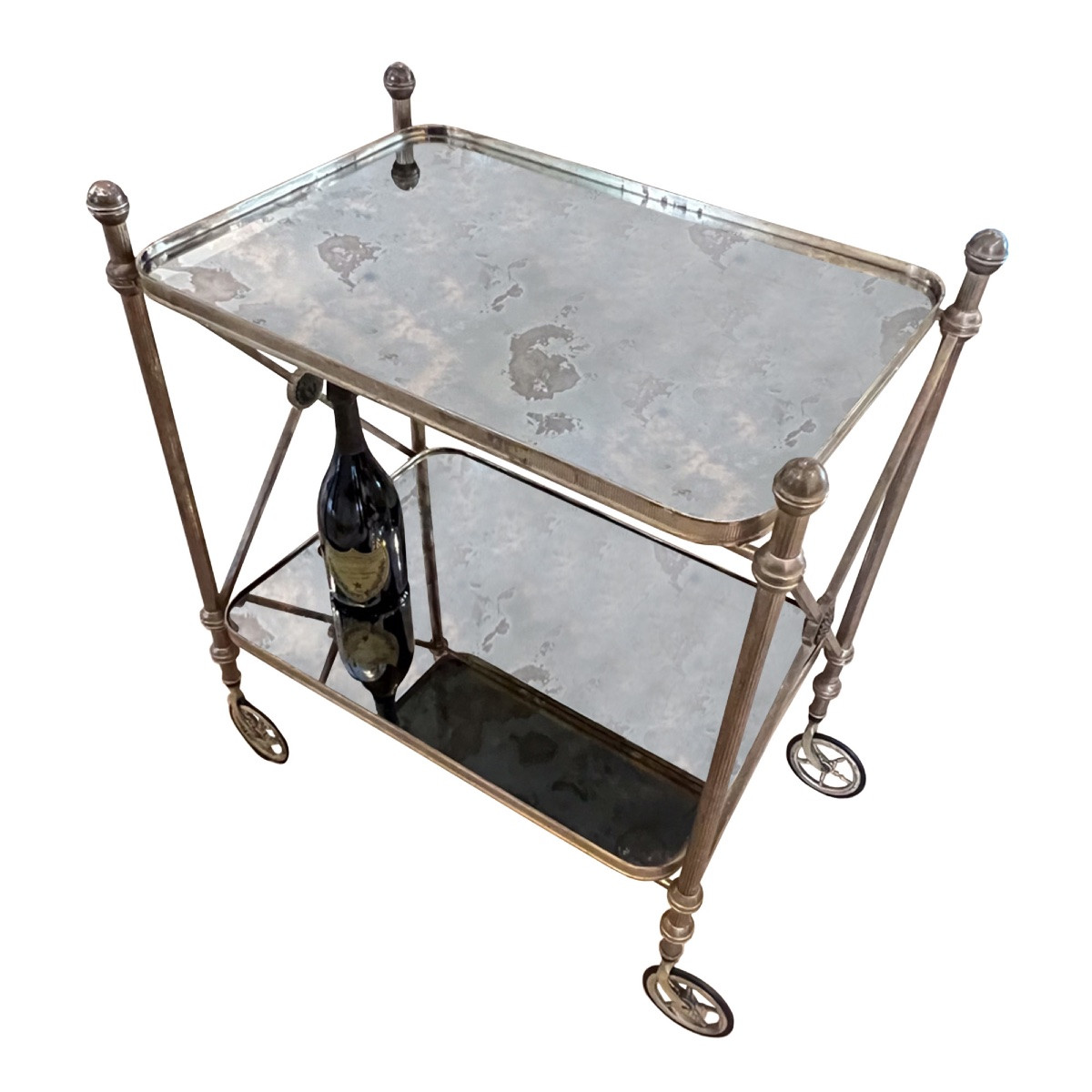 Large Mid-century French Bar Cart With Eglomise Glass-photo-5